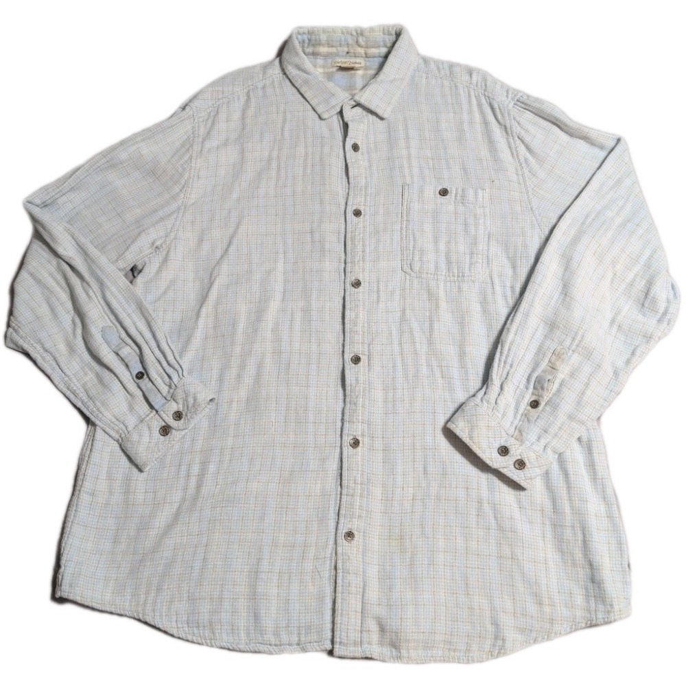 Carbon2Cobalt Mens XLT Tall Soft Cotton Button Up Shirt Blue Plaid Casual